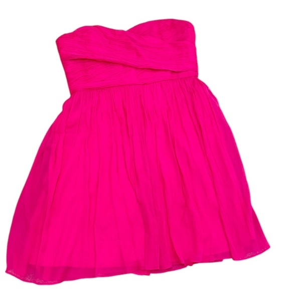 NWT J Crew hot fuchsia pink 100% silk lined strapless mini dress full skirt 16 - Picture 2 of 12